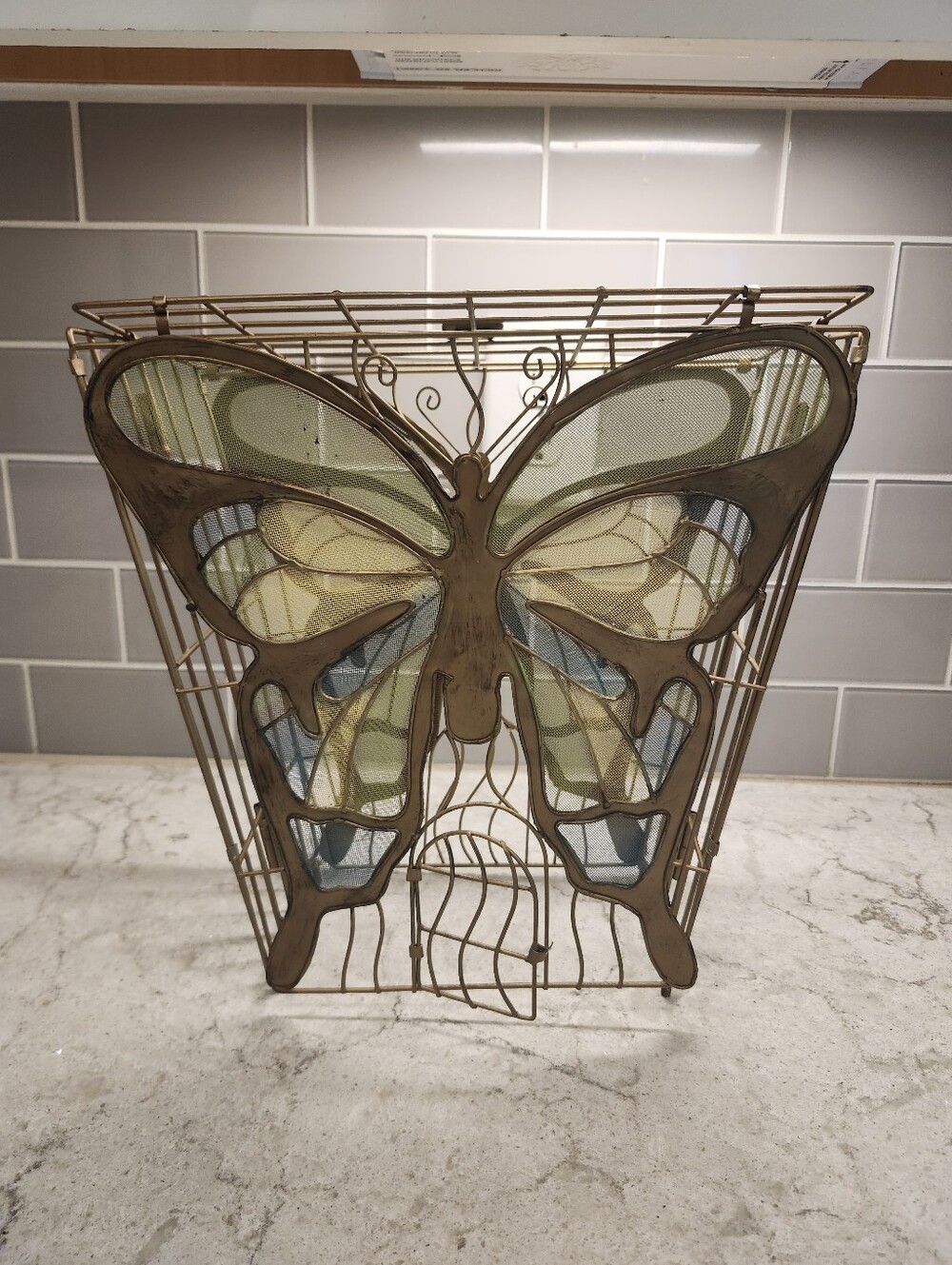 Multicolor Butterfly Brass Wire Decorative Hanging Cage w/ Door- Multi Use
